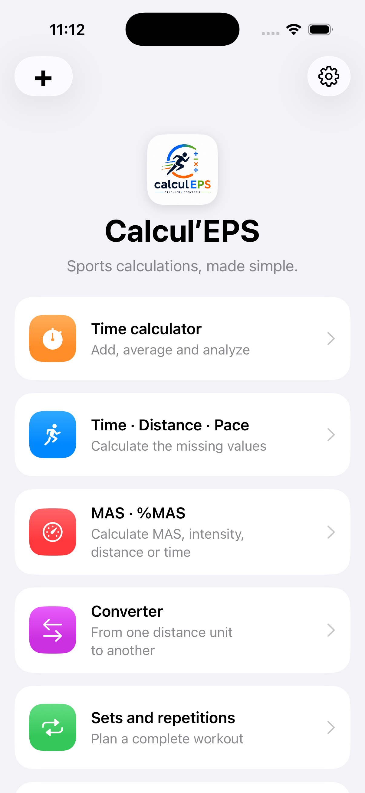 Calcul’EPS home screen in English