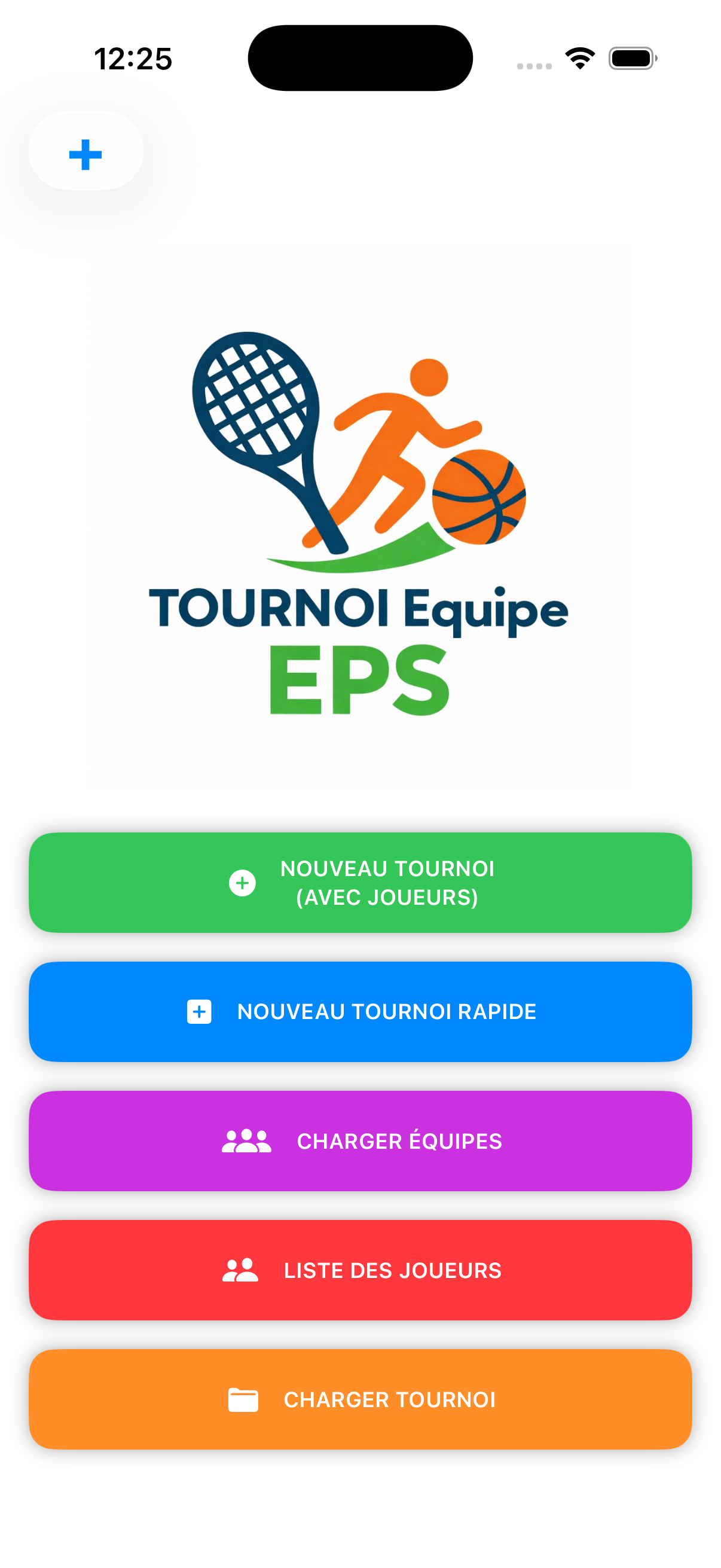 Capture de l’application TOURNOI Equipe EPS